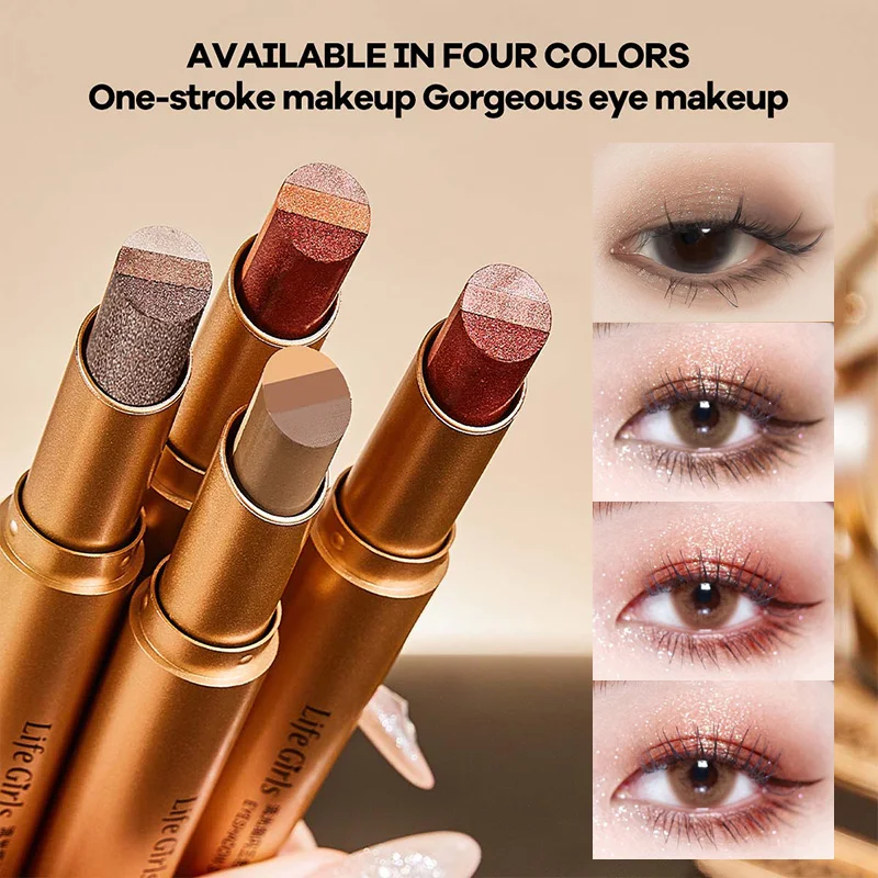 Life Girl Three Color Eyeshadow Stick Gradient Shimmer Long-wearing Lazy Friendly Highlighter Makeup for Beginners Daily Look