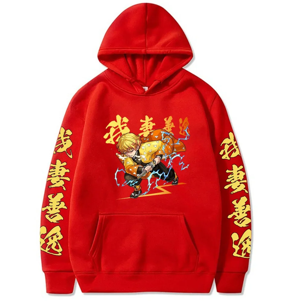 Japanese Anime Demon Slayer Men Women Hoodies Kamado Agatsuma Zenitsu Printed Hooded Y2k Plus Size Sweatshirt Unisex Streetwear