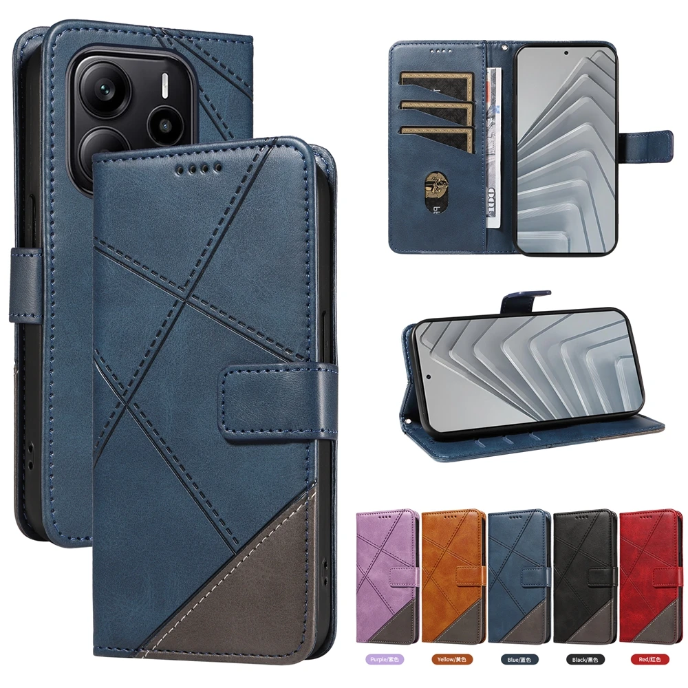 Magnetische Lederhülle für Redmi Note 14 13 12 11 10 9 8 Pro Plus 4G 5G Flip Cover Gitter Stoßfest