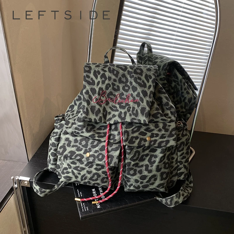 

Левая сторона, женские холщовые рюкзаки Lwopard с двойными карманами, 2024, роскошный дизайнерский брендовый тренд, женский рюкзак, студенческие дорожные сумки