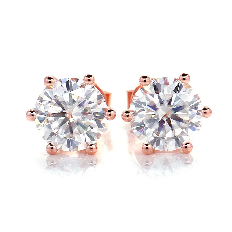 

Provence 925 Sterling Silver 6 Pongs Stud Earrings 5mm Def Round Moissanites GRA Cert Classic Rose Gold Plated For Women Men