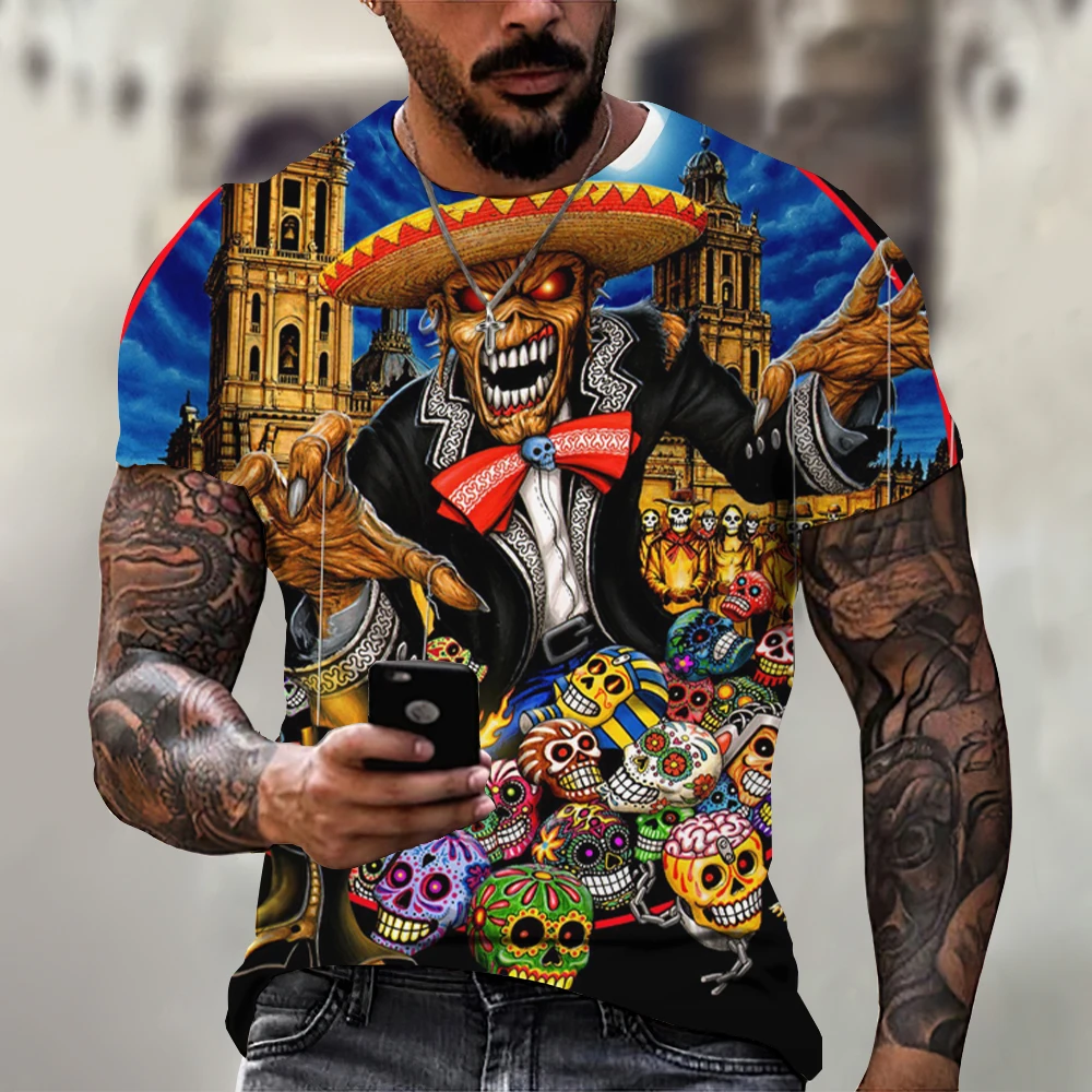 

Funny 3D Skull Print Men's T-shirt Hip Hop Punk Harajuku Streetwear Casual O-neck Short Sleeve Tees Fashion Loose Trend Clothing