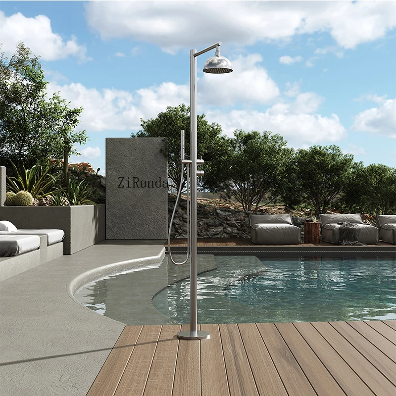 * Colonne de douche extérieure en acier inoxydable, Double poignée, doré brossé, plage, jardin, piscine extérieure, douche