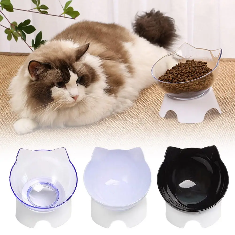 Plastic Tilted Elevated Cat Bowl Pet Food Bowl Tilt Supplies Bowl High Pet Bottom Protector Feeding Neck Antichoking Bowl NEW