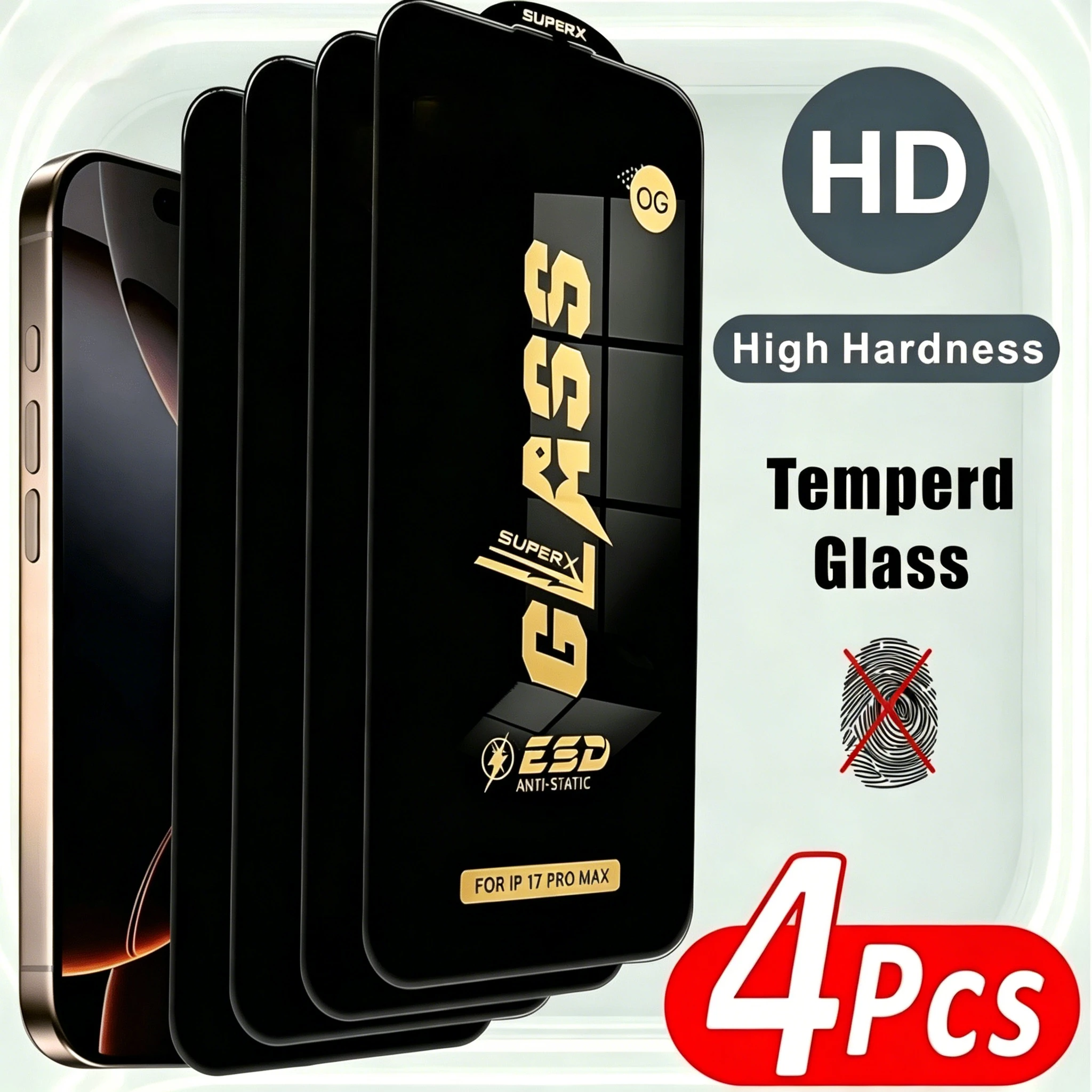 

4Pcs OG Tempered Glass For iPhone 17 Pro Max 16 15 13 12 11 14 Plus 16E 17 Air XS Max XR 7 8 SE 2 Full Screen Screen Protector