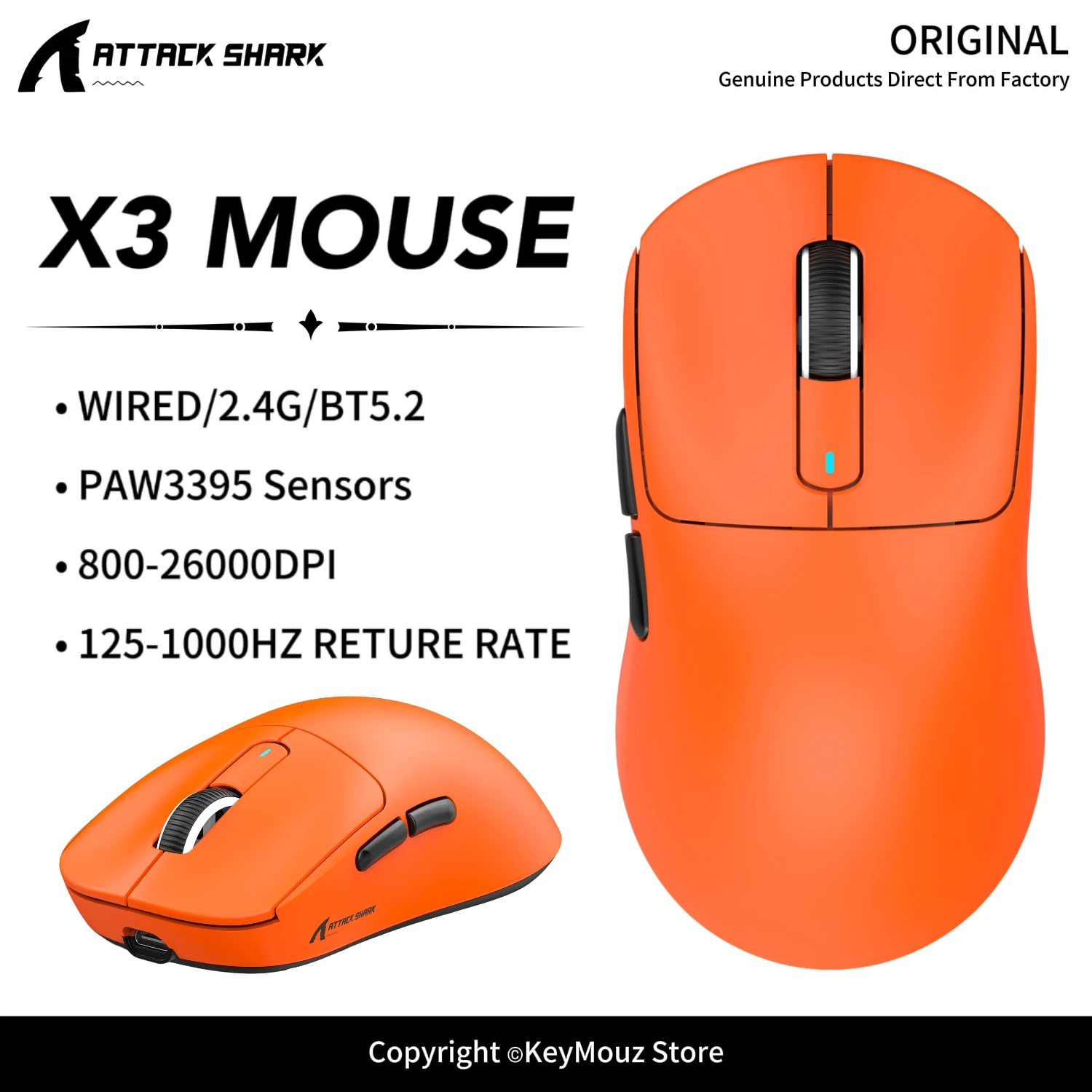 ATTACK SHARK X3 Gaming Mouse Wireless 1K Hz PAW3395 Sensor TTC Encoder Black Mamba Switch for Esports