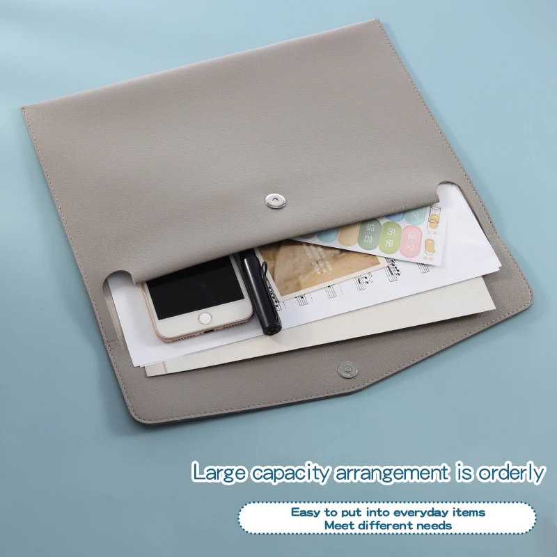 A4 Leather Magnetic Buckle File Bag Simple Thickened Large Capacity Business Envelope for Data Storage Forestal Design