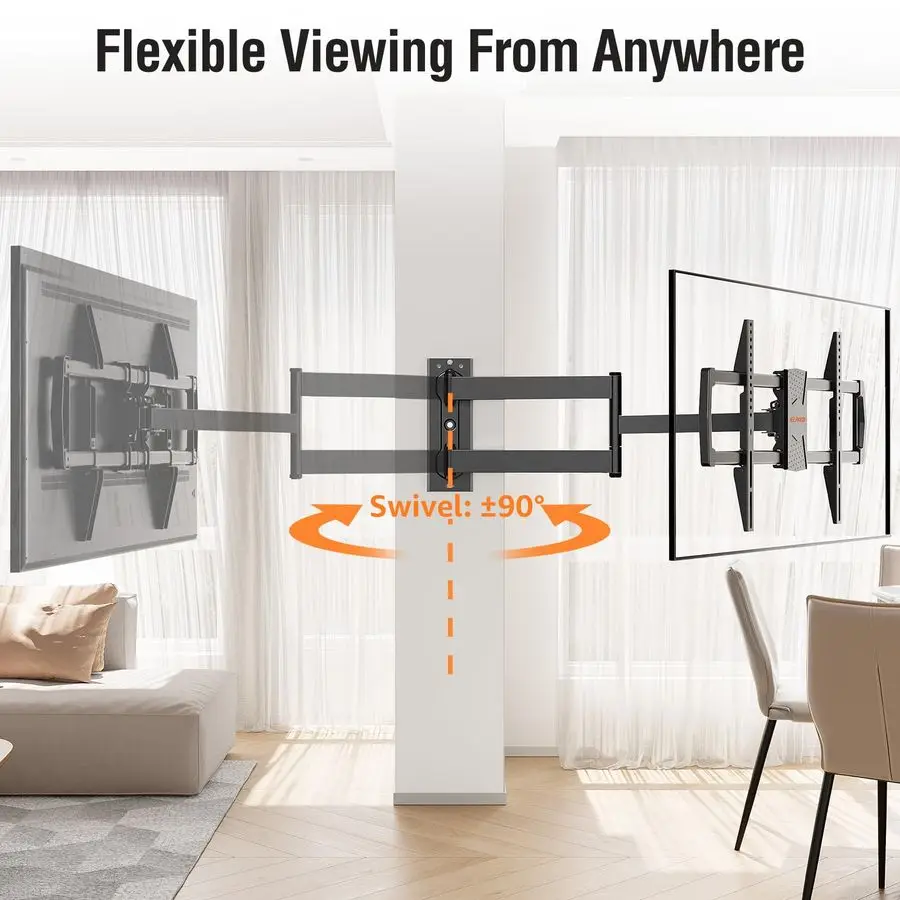 Support TV à bras long pour la plupart des téléviseurs de 4275 pouces, support mural pour TV d'angle à 32 bras d'extension long, support mural articulé pour TV pivotant