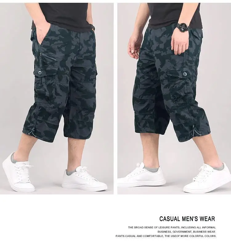 Herren Cargo-Shorts, Sommer, lockere Freizeithose, elastische Taille, große Größe, Outdoor-Jogging-Jogginghose, Trend, mehrere Taschen – Detail 16
