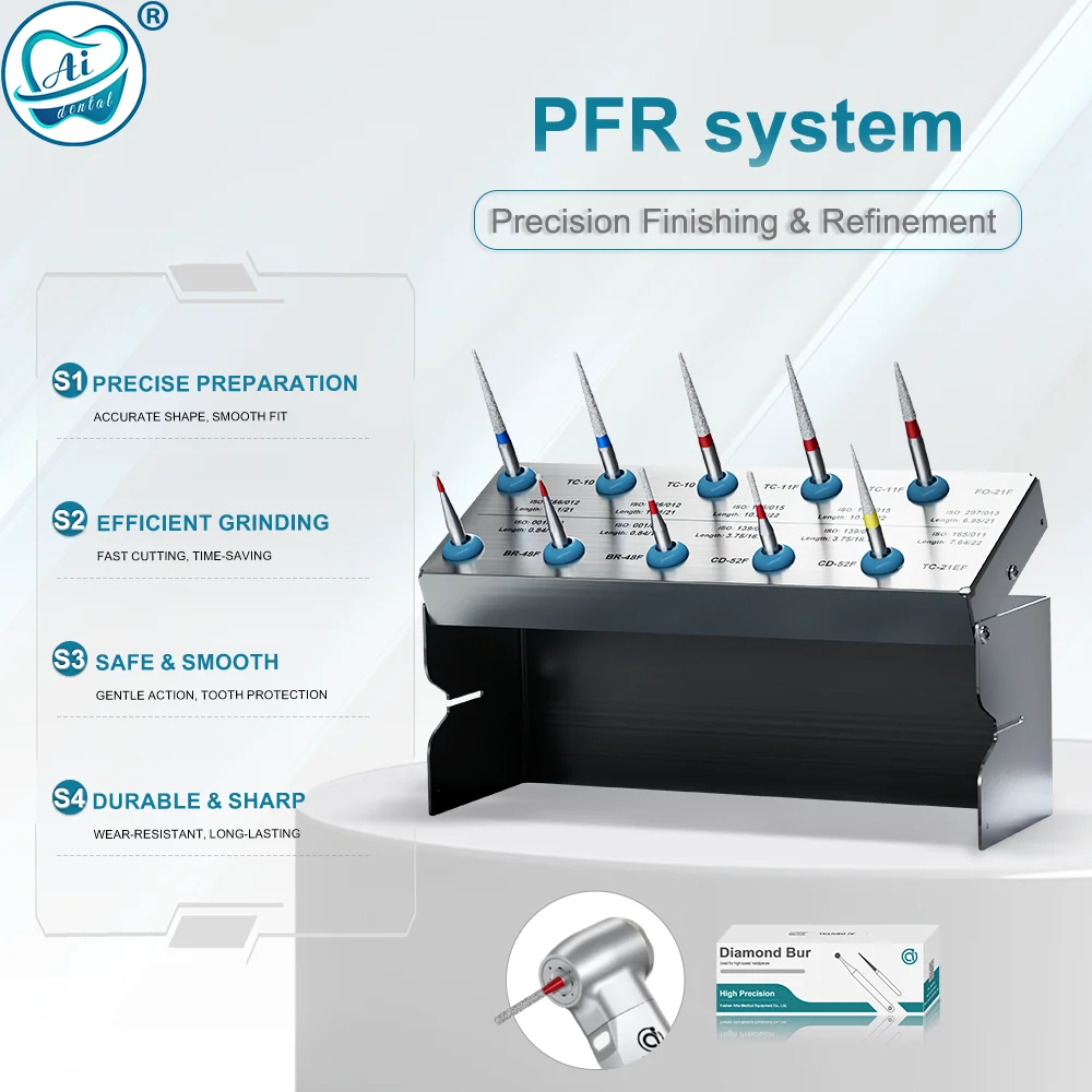 Dental Diamond Burs Set Precision Finishing & Refinement System for Tooth Polishing Stainless Material Red/Yellow/Blue Ring