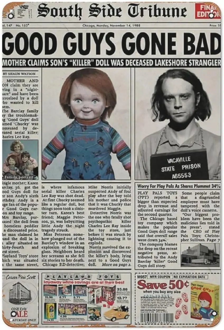 Kind S Play 1988 Krant Poster Print Chucky Collection Metalen Tin Bord Vintage Chic Art Decoratie Wall Art Print Poster Muur