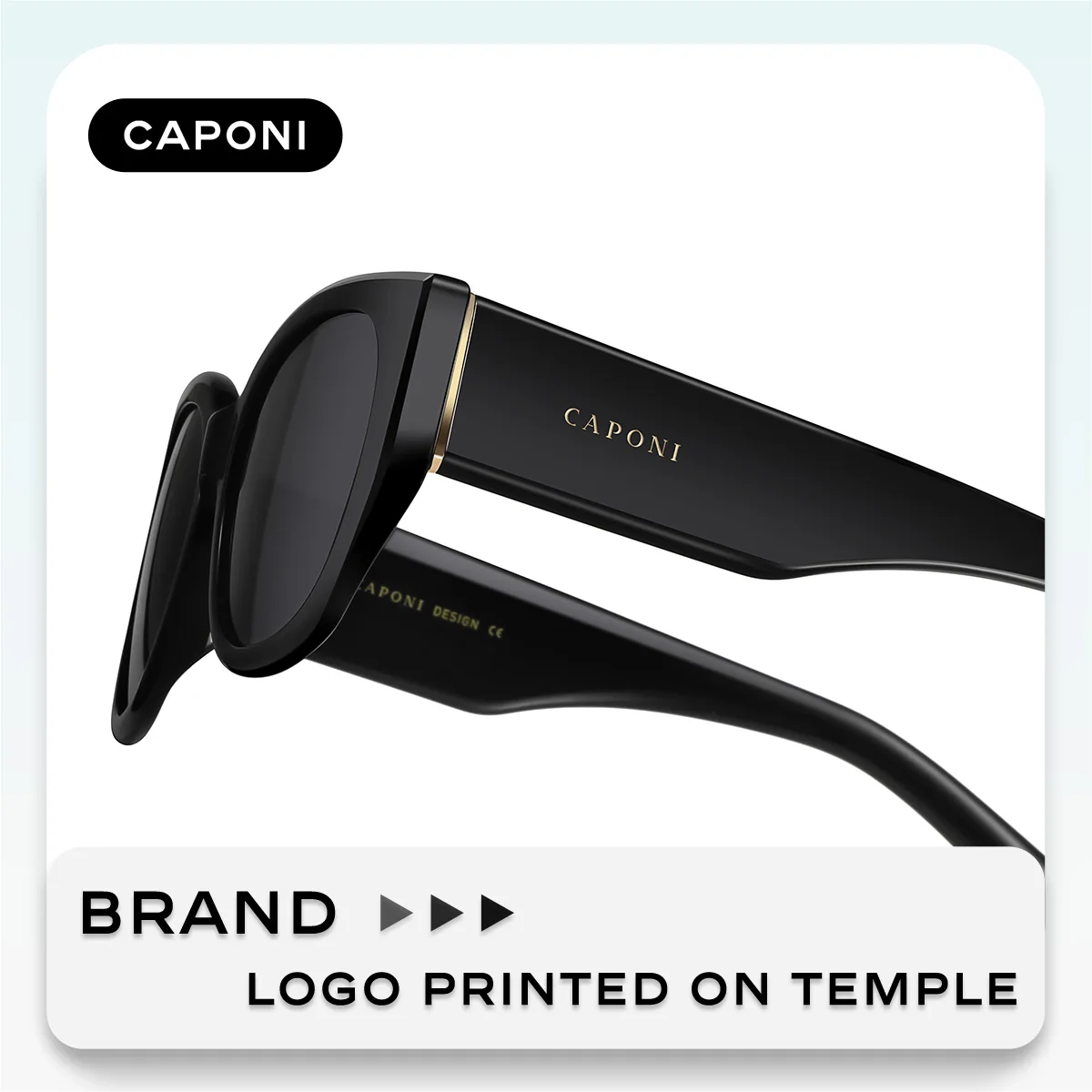 CAPONI Brand Women Black Shades Polarized New Design Acetate Sunglasses Fashion Trendy Style Sunglass UV400 Protection CP24066