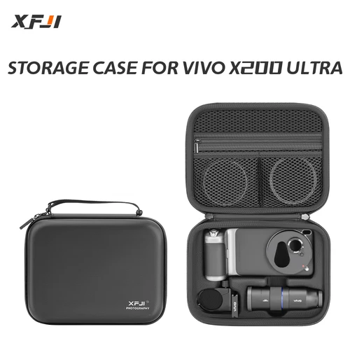 Imagen 1 del producto XFJI-Bolsa de almacenamiento de cuero PU, bolso de viaje de carcasa dura resistente a caídas para VIVO X200 Ultra, accesorios para Kit de fotógrafo