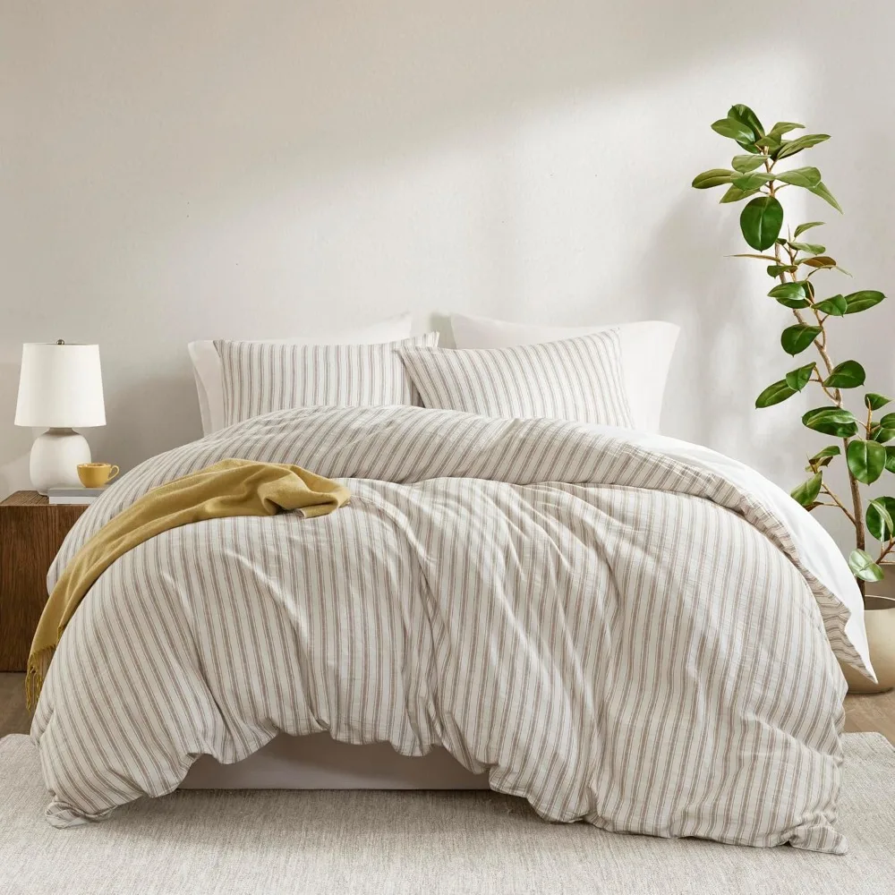 

Cotton Linen Blend Duvet Cover Set for Warm Sleepers - Lightweight, Queen Size with Pillow Shams