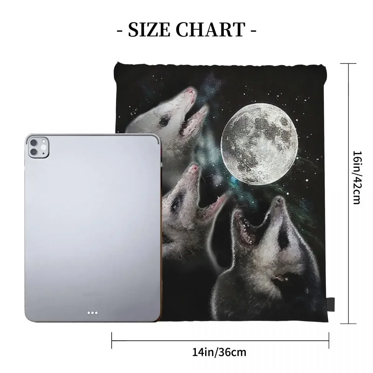 3 Opossum Moon Backpacks Casual Portable Drawstring Bags Drawstring Bundle Pocket Sports Bag BookBag For Travel Students