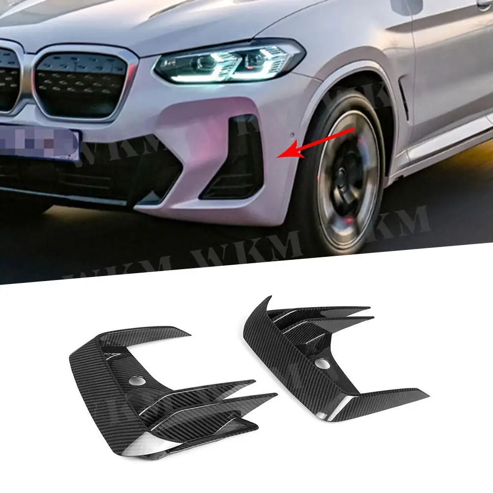 

For BMW iX3 G08i 2022 2PCS Dry Carbon Fiber Front Bumper Vent Trim Canards Wind Blade Air Dam Cover Body Kit FRP Car Decor