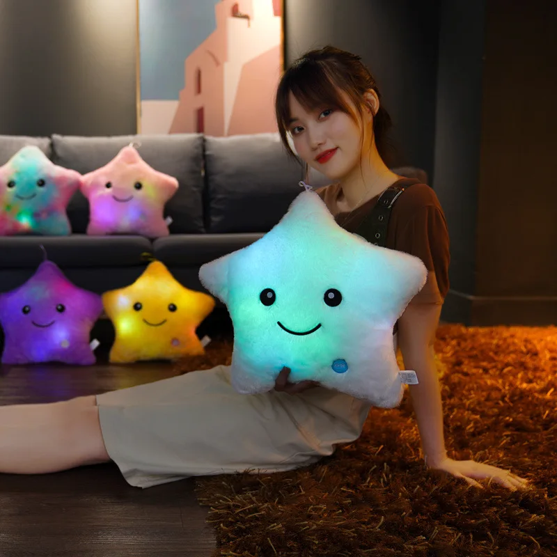 Cute Luminous Star Throw Pillow LED Sofa Decorative Cushion Soft Stuffed Body Pillow Game Chair Backrest Cushion Home Decoration