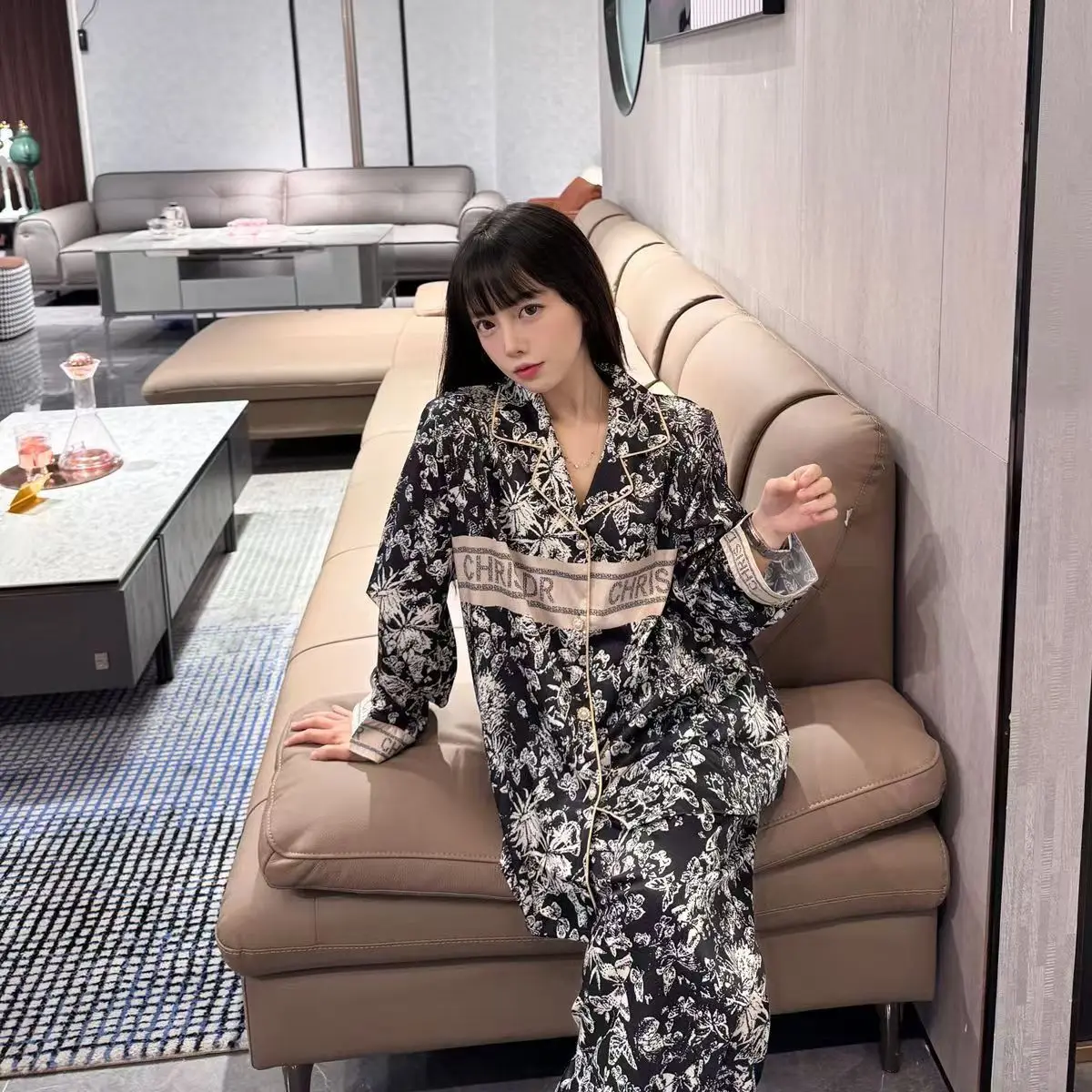 New ice silk pajamas women's spring long-sleeved trousers pijama mujer ensemble femme 2 pièces luxury high-end suit loungewear