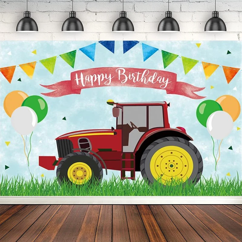 

Photography Backdrop Farm Green Grass Tractor Children Birthday Party Cake Table Decor Poster Background Banner Photo Studio