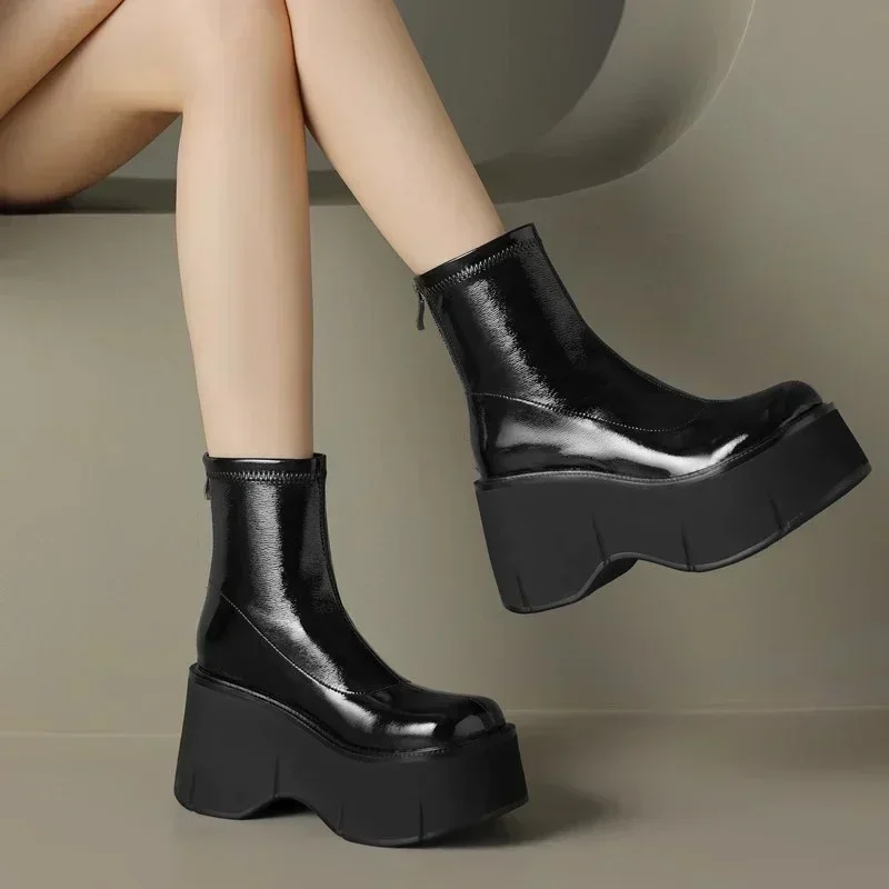 High Heels Platform Ankle Boots Women Wedges Goth Shoes New Fashion 2024 Trend Punk Shoes Brand Autumn Leather Pumps Botas Mujer