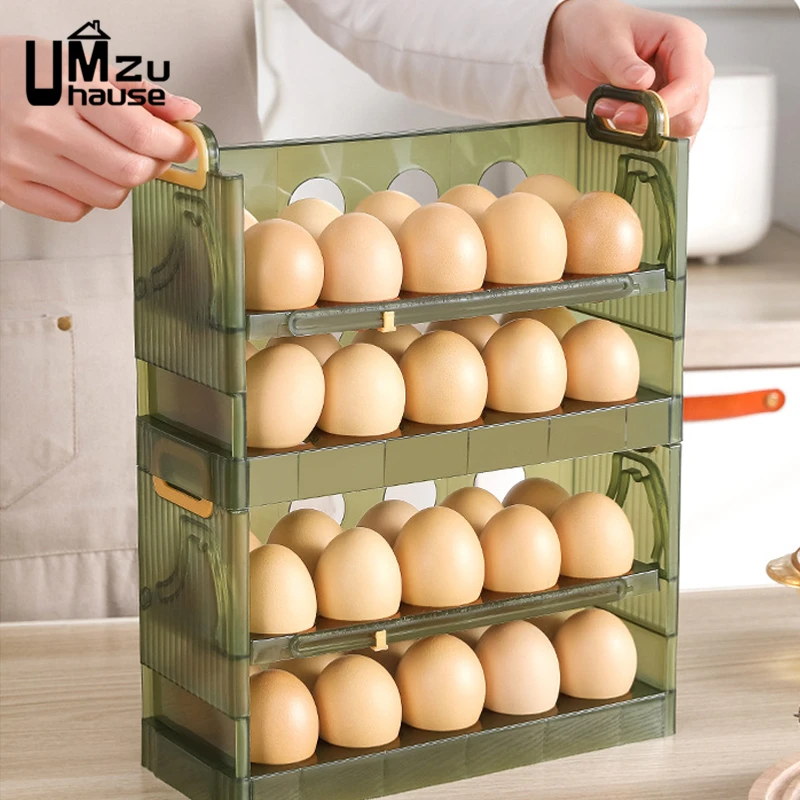 3 Layers Egg Box Clear Refrigerator Door Holder Storage Tray Multi Tier Flip Case with Handle Fridge Shelves Kitchen Organizers