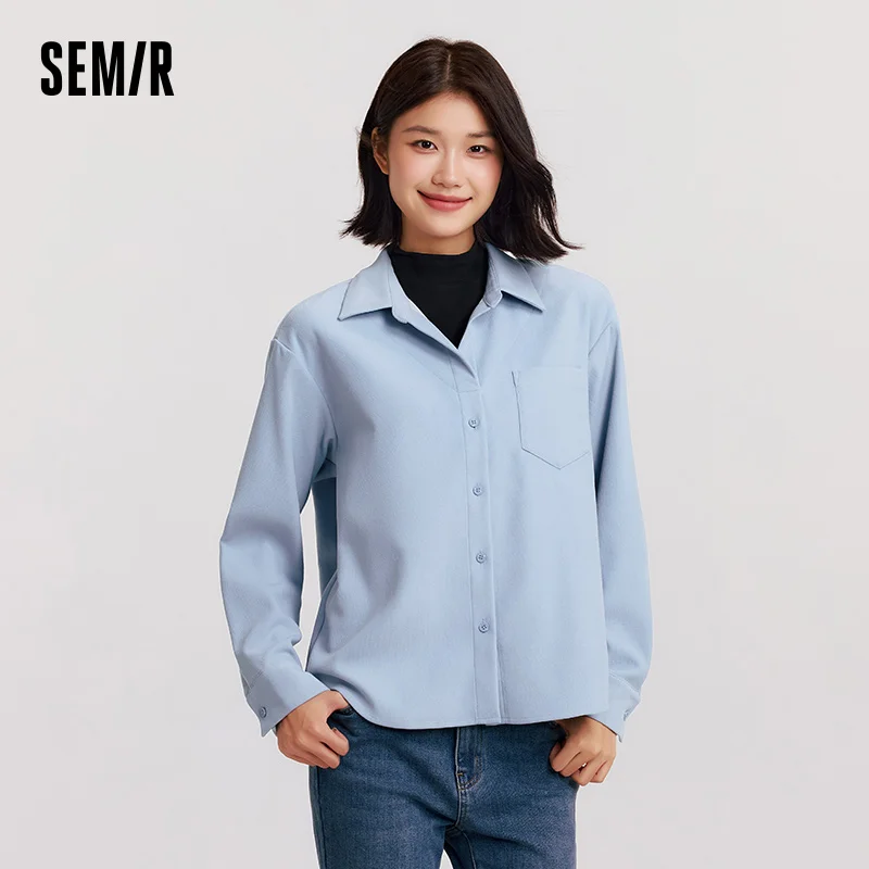 

Semir Long Sleeve Shirt Women Mid-Length Fake Two Piece Loose Brushed 2025 Winter Tops for Woman Shirts & Blouses