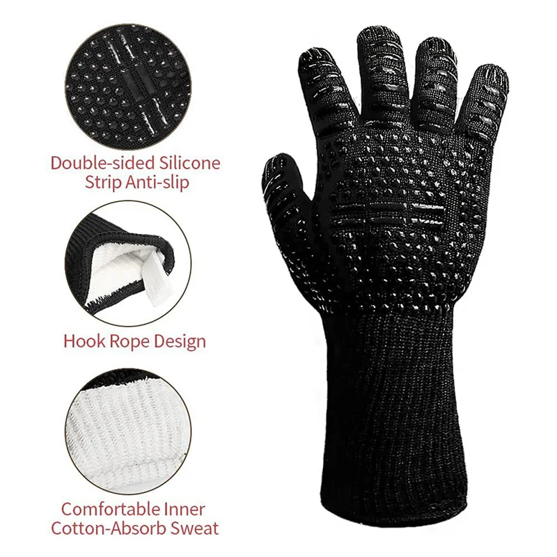 1Pc Anti-scald Gloves Heat Glove Resistant BBQ Oven Gloves Kitchen Fireproof Barbecue Gloves Anti-slip Gloves For Cooking