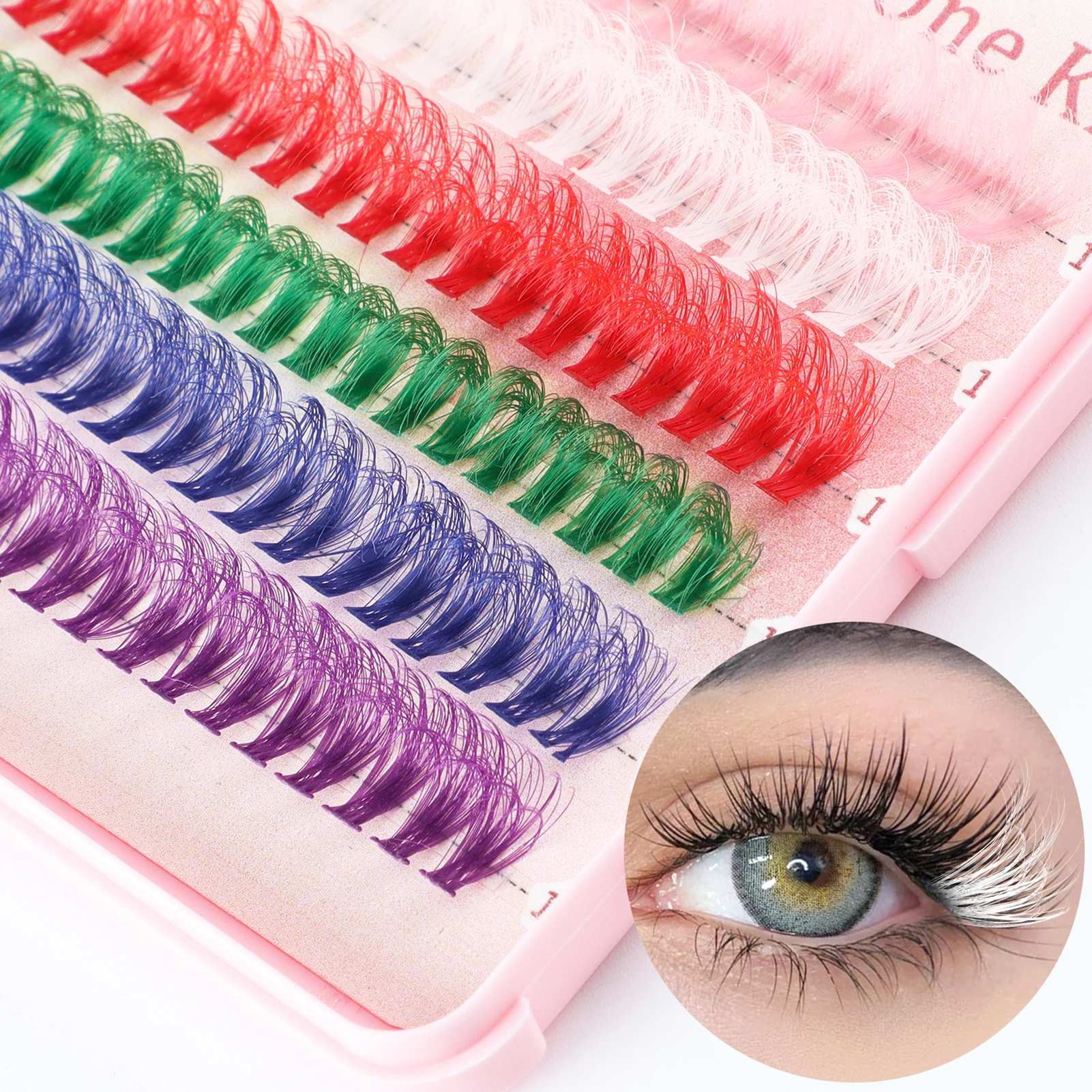 Farbe einzelne Cluster Wimpern verlängerung 392 stücke Faux Nerz bunte Wimpern 3d Cosplay Regenbogen Volumen falsche Wimpern Kit