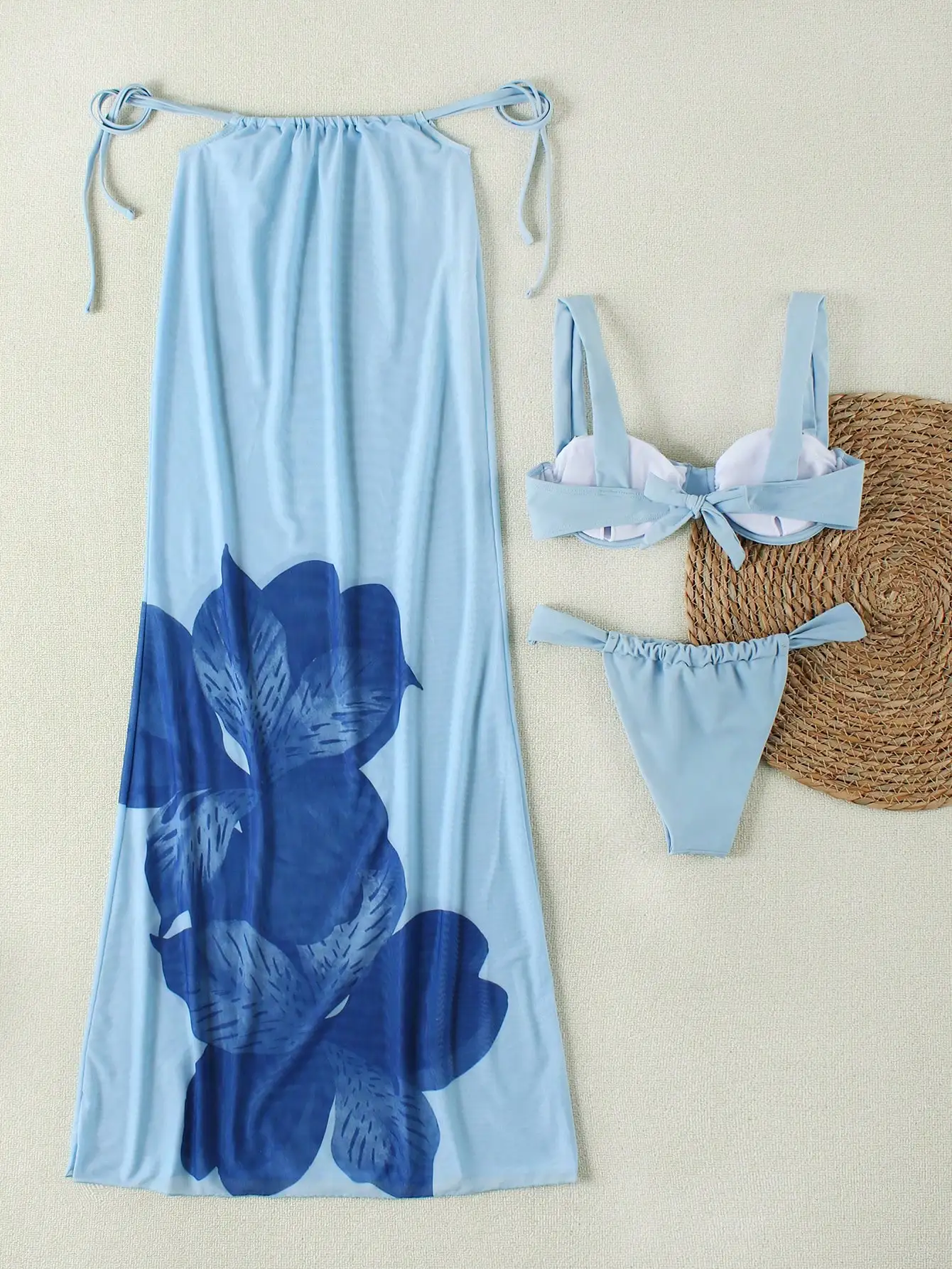 

3-Piece Beach Set: Bandeau Top + Floral Maxi Skirt