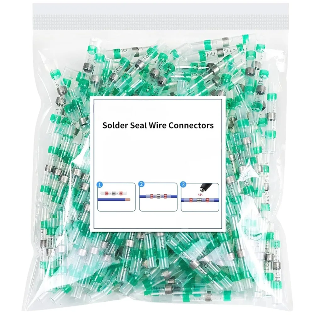 100Pcs Solder Seal Wire Connectors Assorted Sizes Heat Shrink Tubing Electrical Crimp Terminals For Car Boat Trailer DIY Wiring