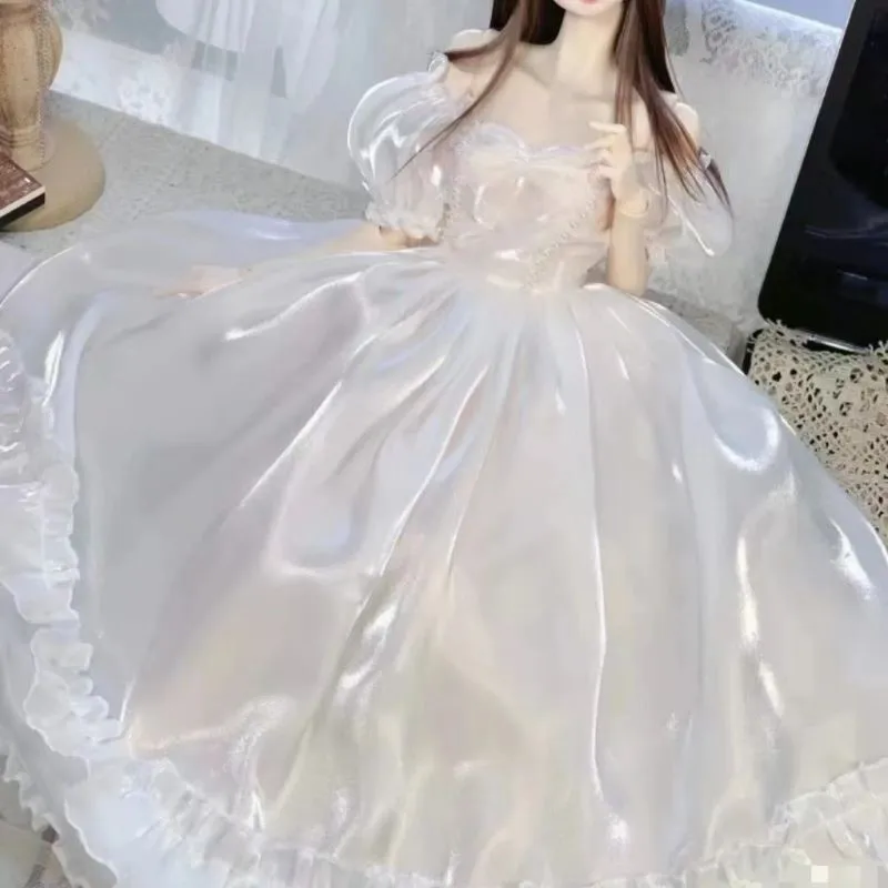 1/3 1/4 1/6 Scale BJD Doll Dress, Puff Sleeve Ruffle Lace Formal Dress, Princess Wedding Gown Doll Clothes Accessory - view 2
