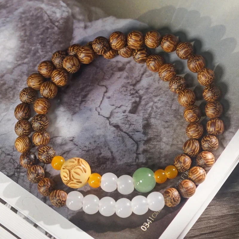

Nanmu Double Ring Bracelet, Buddha Beads, Men's and Women's Lucky Bracelets, Ethnic Style, Jewelry.