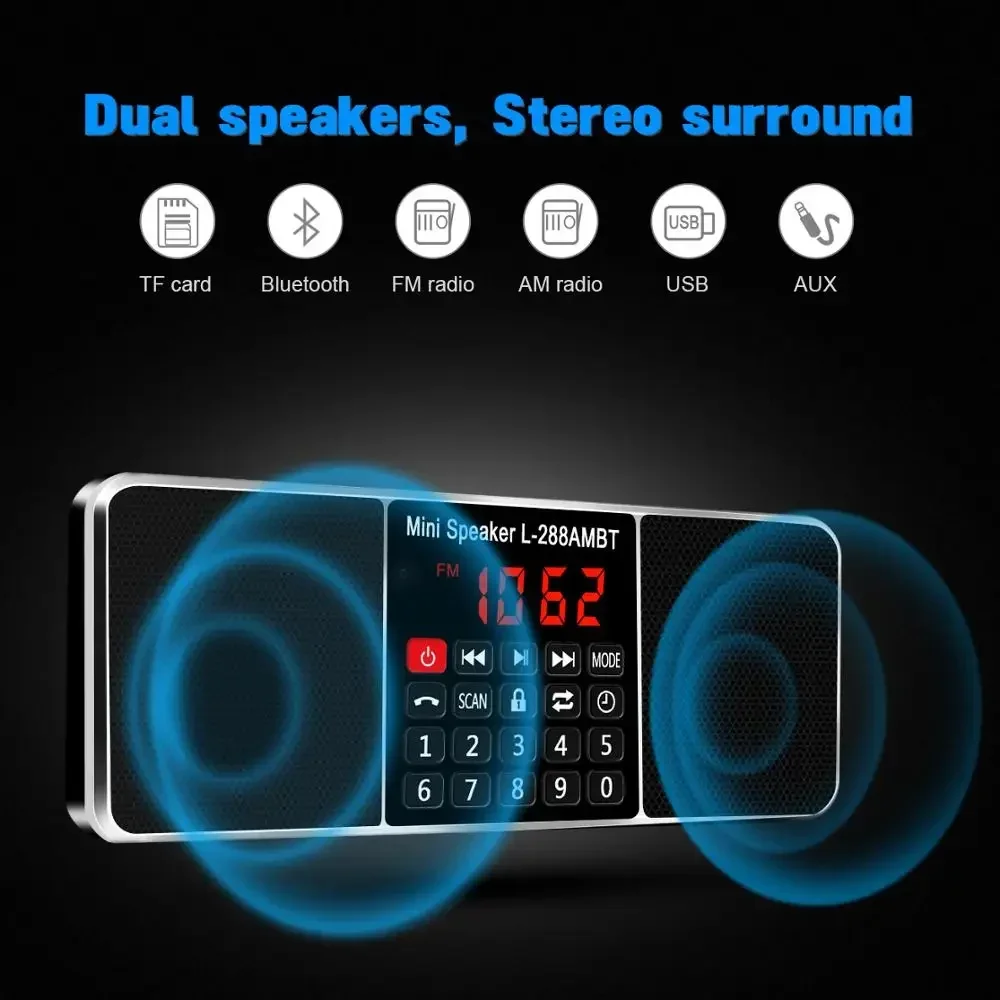 Digital Portable Radio AM FM Bluetooth Speaker Stereo MP3 Player TF SD Card USB Drive Handsfree Call rechargable Speakers