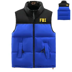 Doudoune en coton épais pour hommes, gilet haut de gamme, conception de contraste de document imprimé FBI, haute qualité