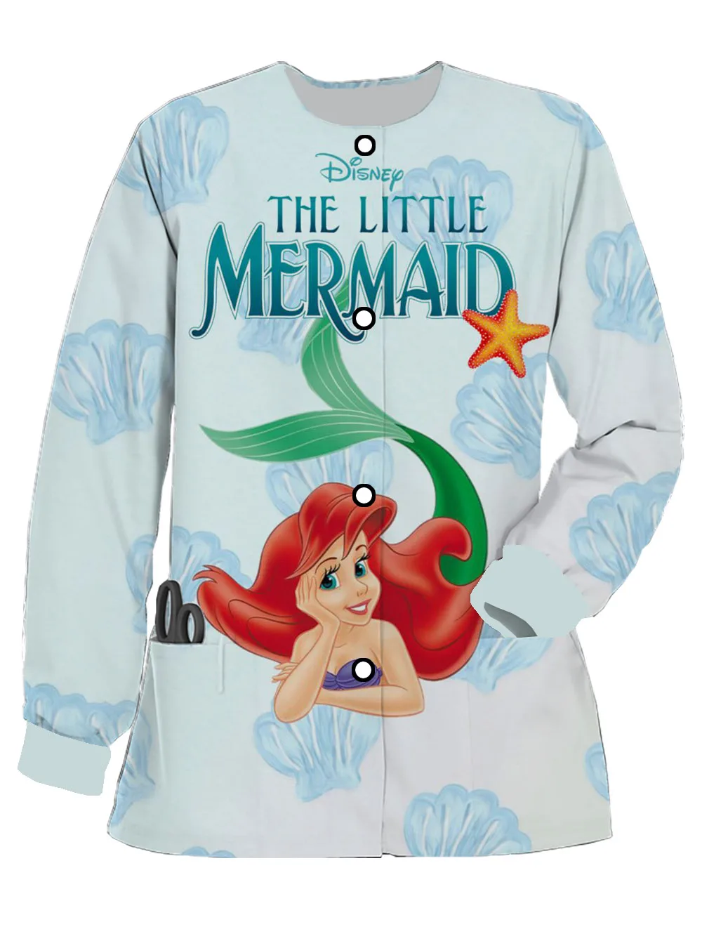 Women's long-sleeved spring and autumn frosted nurse uniform Disney Mermaid Princess print doctor work uniform jacket