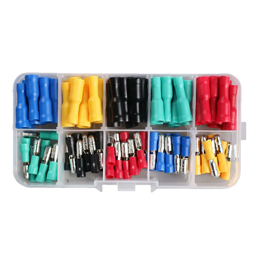 

100Pcs Electrical Insulated Crimp Terminal Connector Kit Copper Tin-Plated Quick Disconnect Ring Spade Butt Joint for Electrical