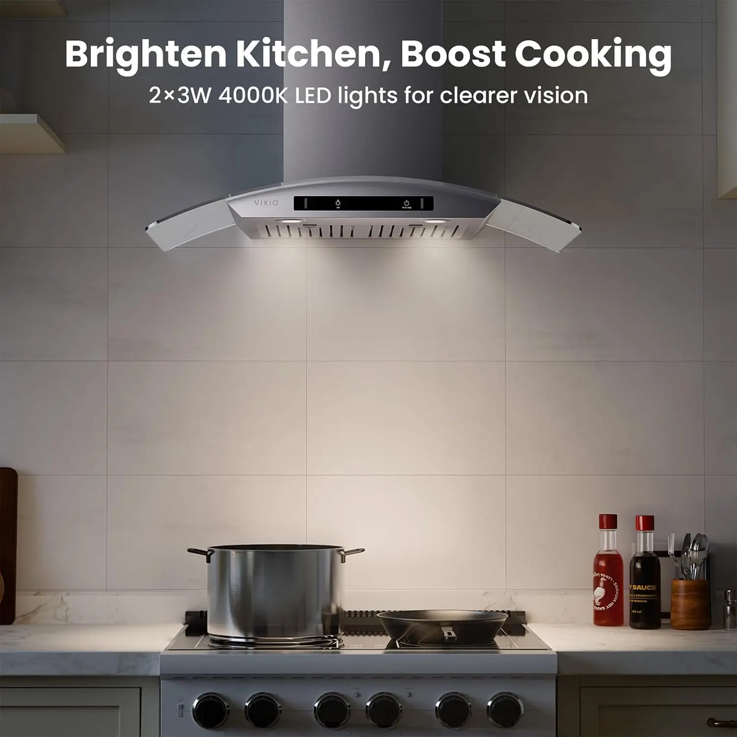 غطاء محرك السيارة مثبت على الحائط مقاس 36 بوصة من الزجاج المقسى 900 CFM فتحة تهوية مدخنة المطبخ من الفولاذ المقاوم للصدأ مع مستشعر قوي ومفتاح التحكم باللمس