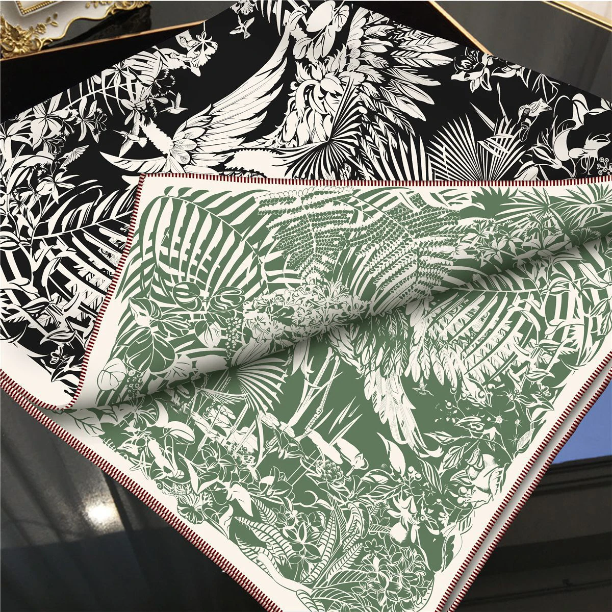 وشاح حريري فاخر 90 سنتيمتر مزدوجة الوجه طباعة عصابات هيرم توالت شالات سيدة الربيع حقيبة الرقبة اكسسوارات هدية الكريسماس عاشق