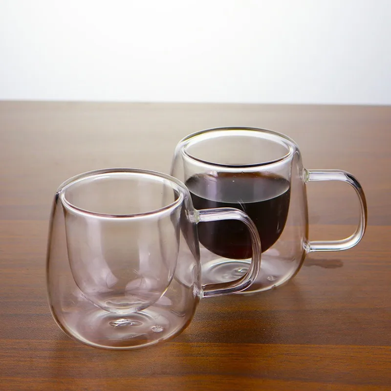 

4/6 шт., 80 мл, стеклянные кофейные чашки с двойными стенками, прозрачная термостойкая кофейная кружка, чашка для эспрессо, для рождественских семейных сборов