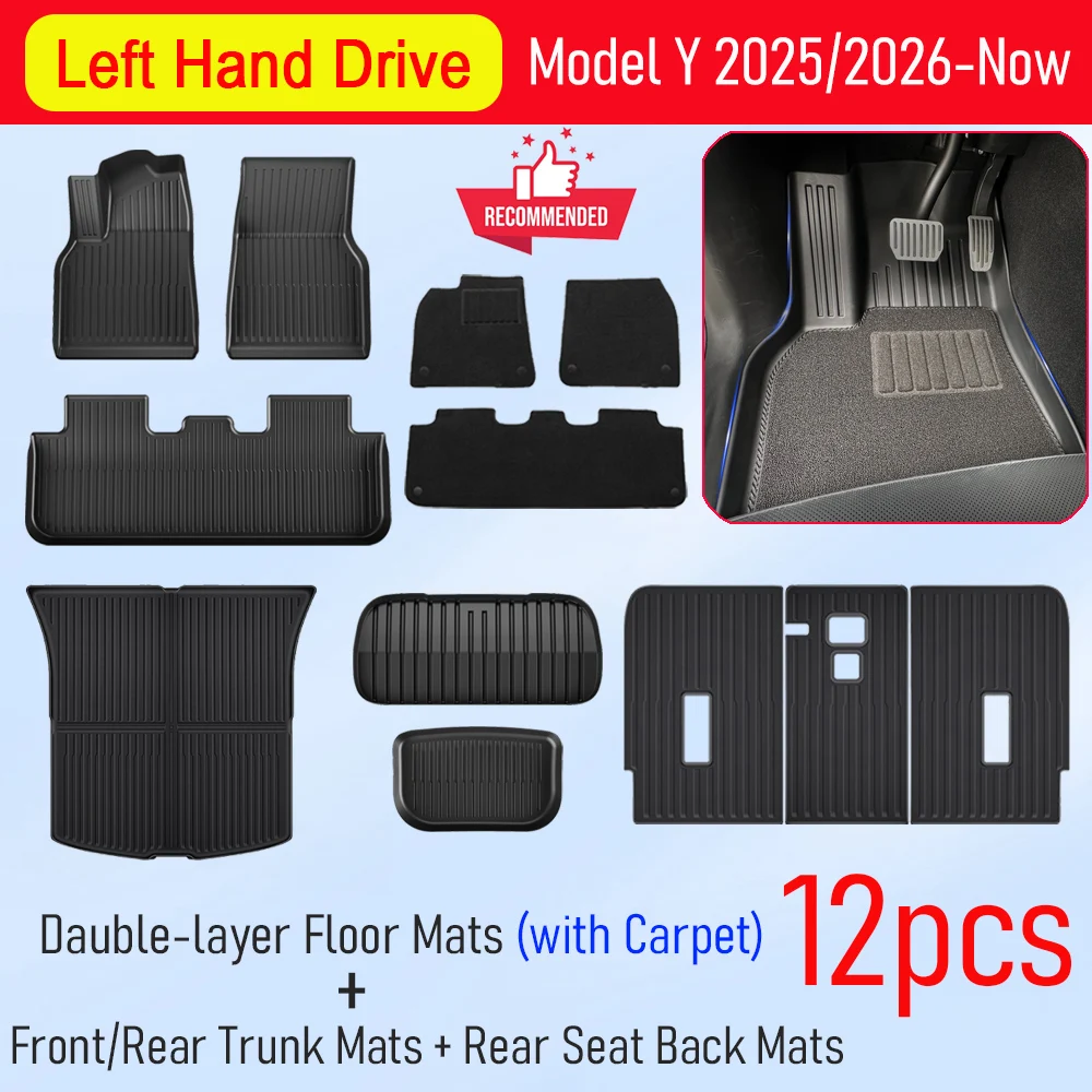 Vloermatten voor Tesla Model Y Juniper 2025 2026 All Weather Voor Achter Cargo Liner Tweede Rij Rugleuning Pad Kofferbak Mat Accessoires
