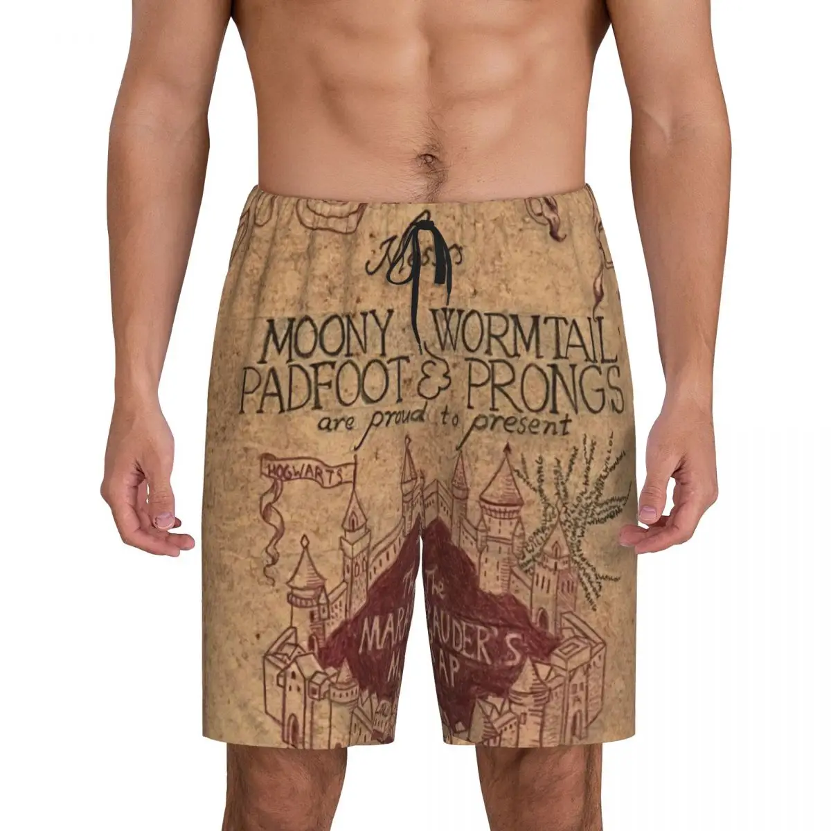 

Custom Marauders Magic Map Pajama Shorts for Men Sleepwear Lounge Bottom Stretch Sleep Short Pjs with Pockets