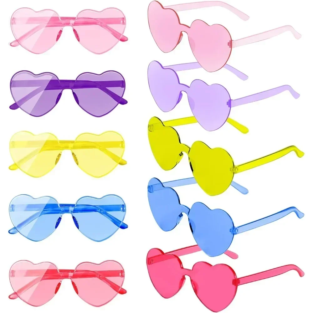 Heart Shaped Sunglasses2 Pairs,Party Glasses,Love Hearts Colorful Love Heart Funky Rimless  for Adult Unisex, Kids…