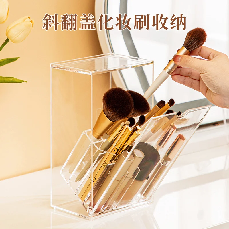 

Transparent Makeup Brush Holder With Lid Organiser Acrylic Lipstick Eye Shadow Brush Eyebrow Clear Cosmetic Brush Storage Box