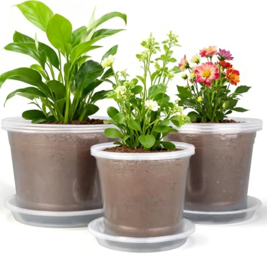 

6 8 10-дюймовые прозрачные детские горшки большого размера с дренажем и блюдцами, 9 упаковок пластиковых горшков для растений для рассады, прочный пластик