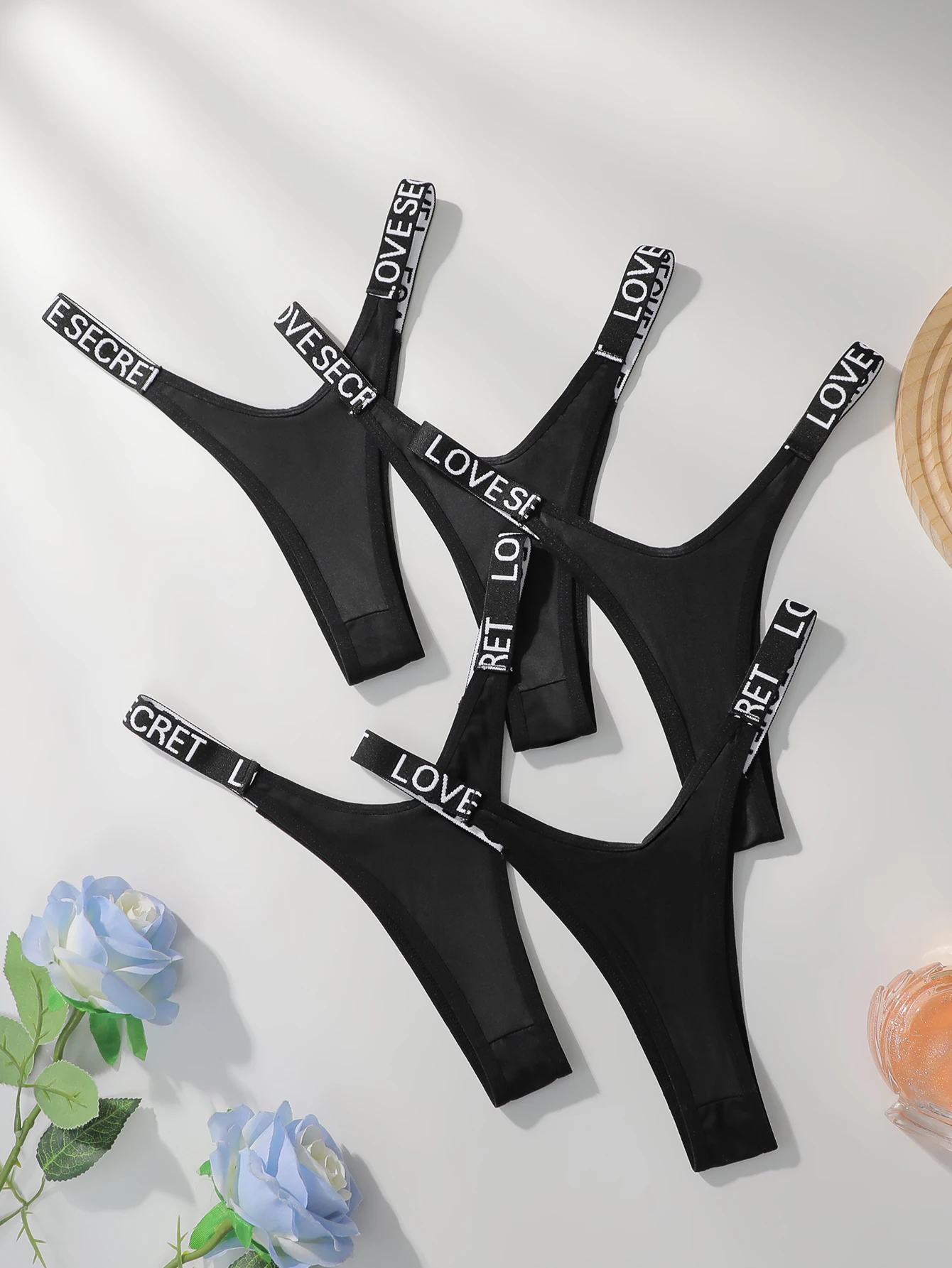 5 Pack Sexy Women's T Back Letter Thong Underwear Soft Comfortable Invisible Panties No Show Low Rise Elastic Waist Daily Wear view 2