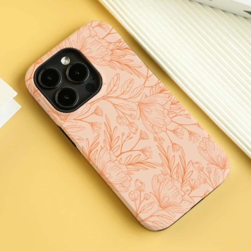 

Магнитный чехол для телефона IPHONE 17, 16, 15, 14, 13, 12, 11, 16e Air PRO Plus с оранжевыми линиями и цветами, жесткий акриловый противоударный чехол