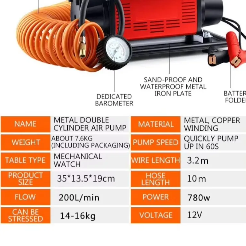 Electric Car Air Pump 780W 1080W Double Cylinder High Power High Pressure Car Air Pump Pounding Pounds SUV Refueling