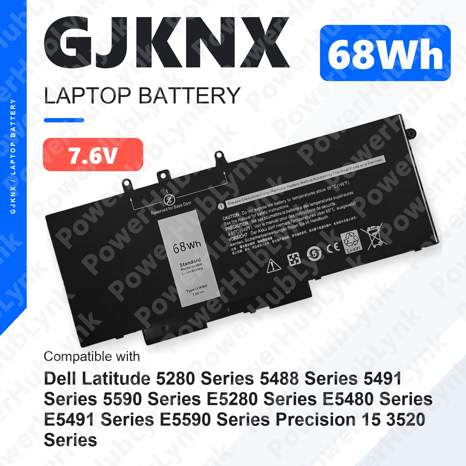 GJKNX 7.6V 68Wh Laptop Battery For Dell Latitude E5480 5580 5490 5590 Precision M3520 M3530 GD1JP