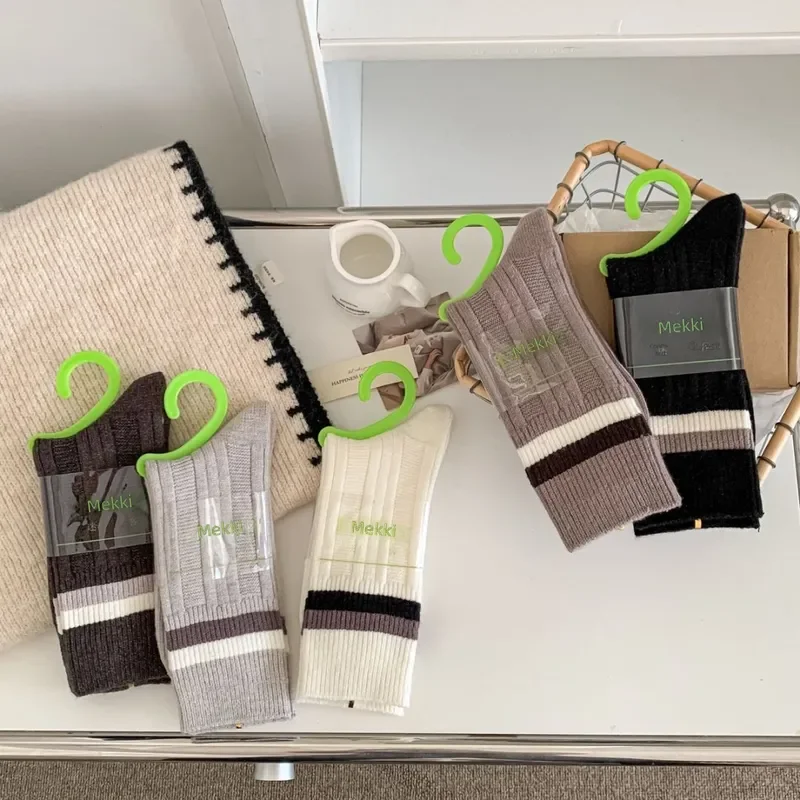 Calcetines de lana gruesos de doble canalé para mujer, estilo coreano, cálidos y a prueba de frío, de tubo medio, novedad otoño-invierno 2026