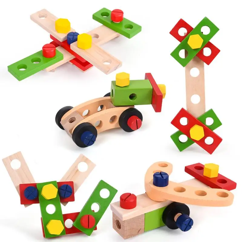 Pädagogisches Montessori Kinder Spielzeug Holz Toolbox Pretend Spielen Set Kinder Mutter Schraube Montage Simulation Schreiner Werkzeug Puzzle